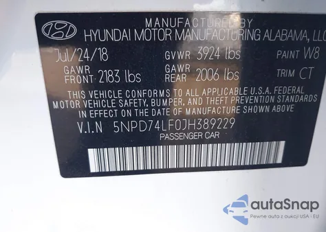 2018 Hyundai Elantra Se from USA, damaged, VIN 5NPD74LF0JH389229